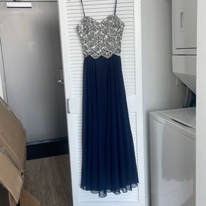 Strapless navy blue formal dress